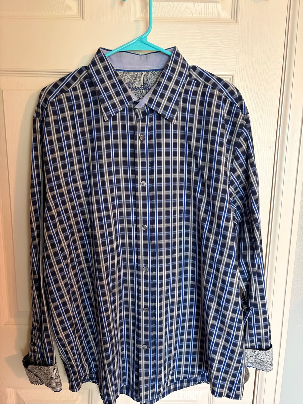 Sean John Blue and White Plaid Button-Down Shirt